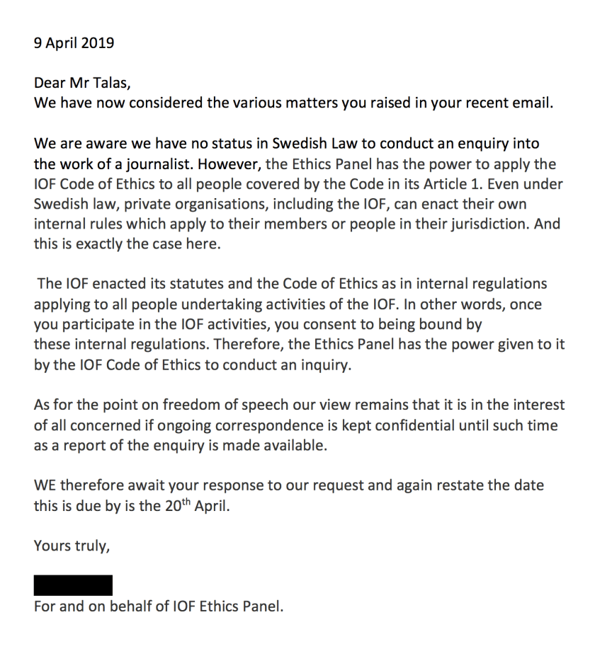 Ethics Panel email - blanked - 9 April 2019