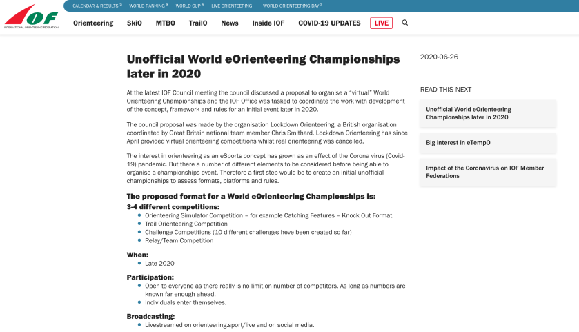 eorienteering - unofficial WC 2020